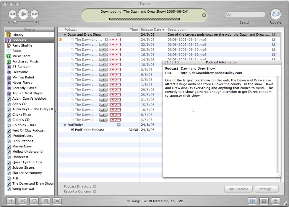iTunes 4.9 Podcast Detail (2005)
